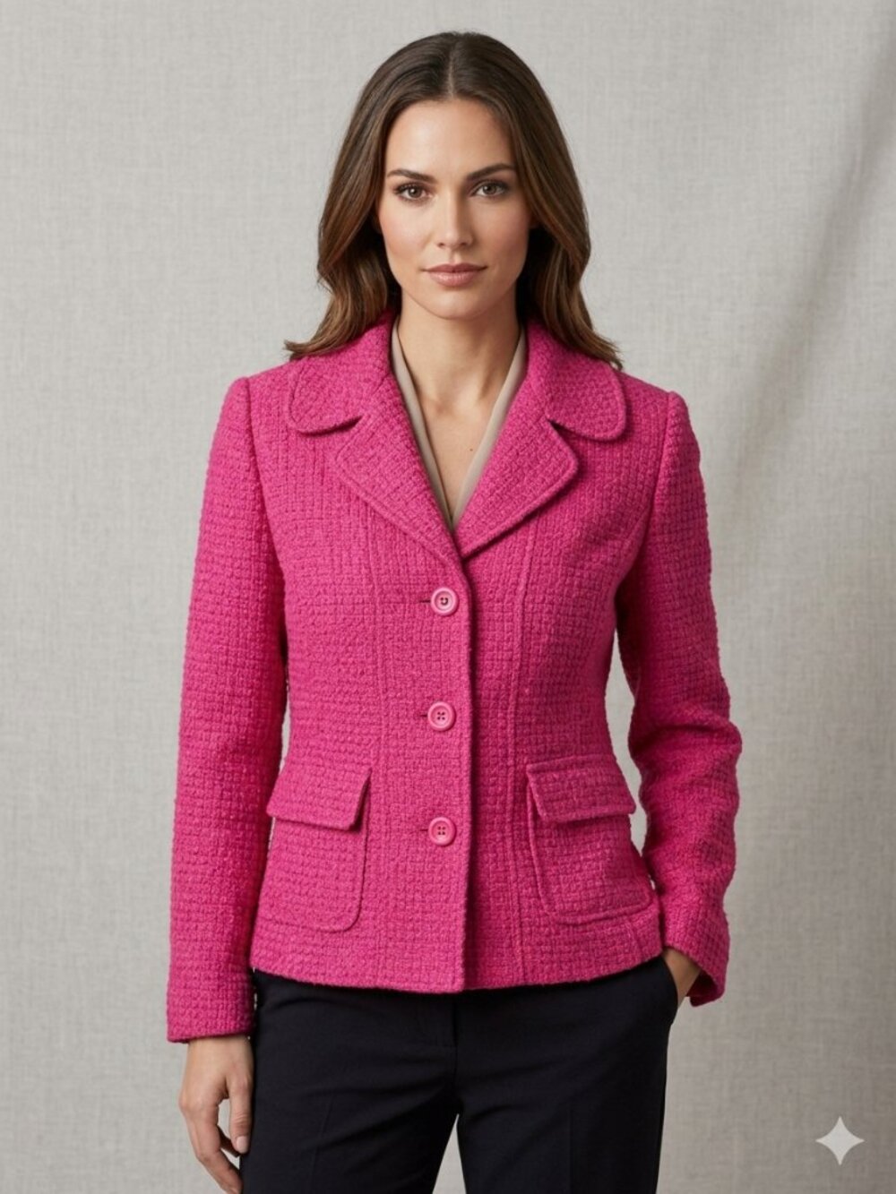 Vintage Rafaella Pink Textured Blazer Jacket Size 8 Wool Blend Lined